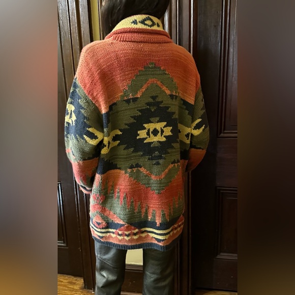Ralph Lauren western Vintage Handknit Southwest Sweater Cardigan size Large - Picture 11 of 11
